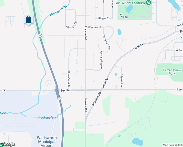 map of restaurants, bars, coffee shops, grocery stores, and more near 553 Catawba Drive in Wadsworth