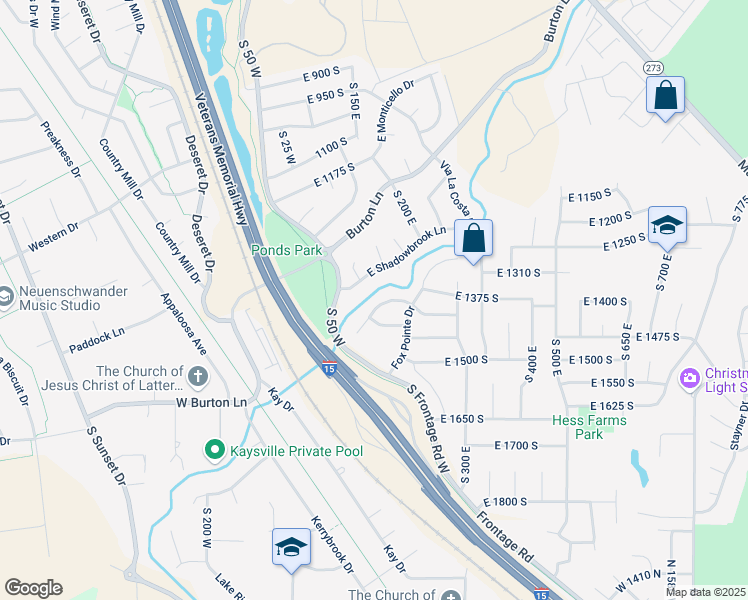 map of restaurants, bars, coffee shops, grocery stores, and more near 144 East Shadowbrook Lane in Kaysville
