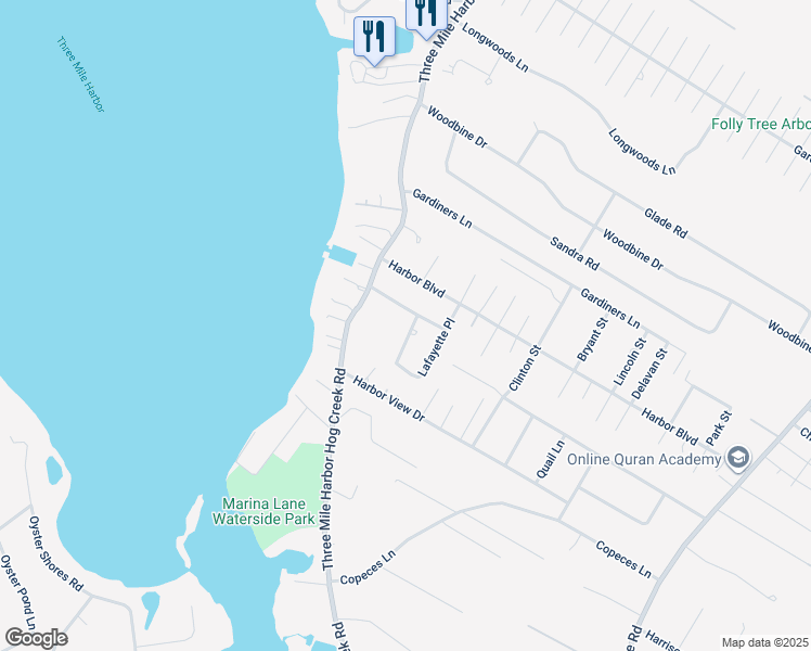map of restaurants, bars, coffee shops, grocery stores, and more near 2 Lafayette Place in East Hampton