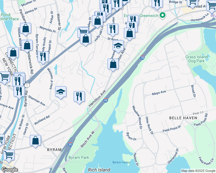 map of restaurants, bars, coffee shops, grocery stores, and more near in Greenwich