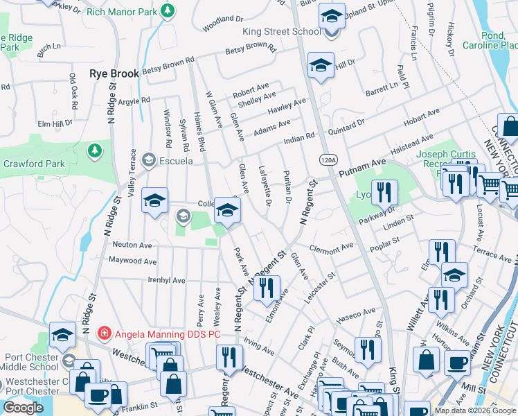 map of restaurants, bars, coffee shops, grocery stores, and more near 283 Glen Avenue in Port Chester