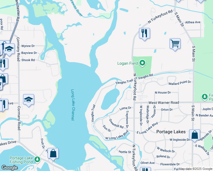 map of restaurants, bars, coffee shops, grocery stores, and more near 359 Vaughn Trail in Akron