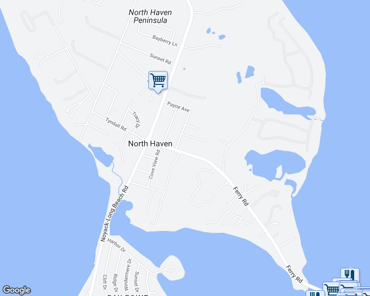 map of restaurants, bars, coffee shops, grocery stores, and more near 130 Ferry Road in Sag Harbor