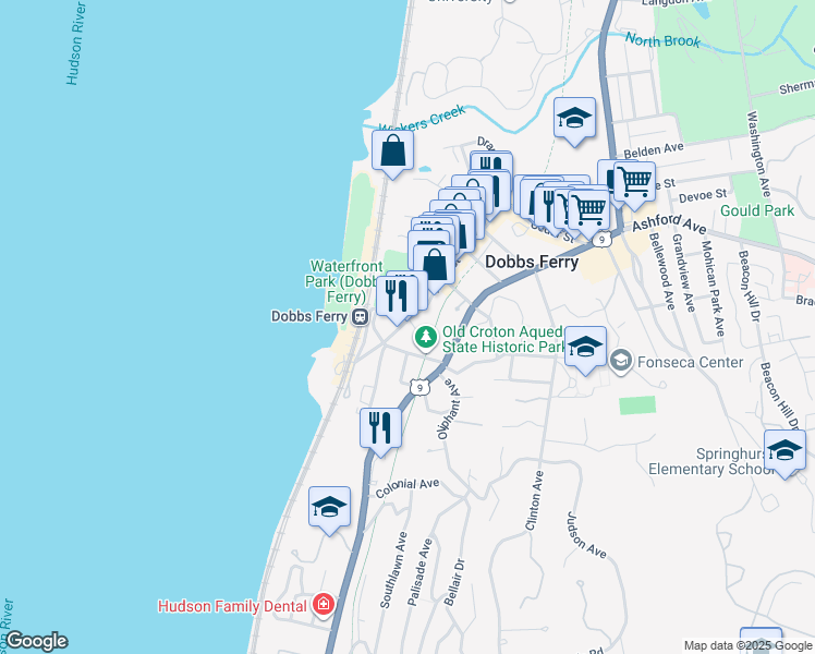 map of restaurants, bars, coffee shops, grocery stores, and more near 42 Palisade Street in Dobbs Ferry