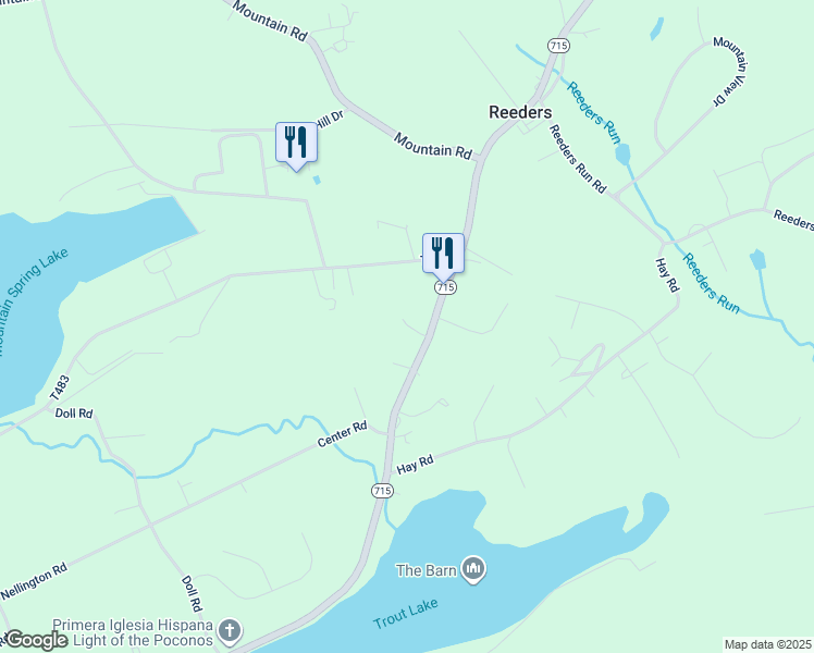 map of restaurants, bars, coffee shops, grocery stores, and more near 2061 Pennsylvania 715 in Stroudsburg