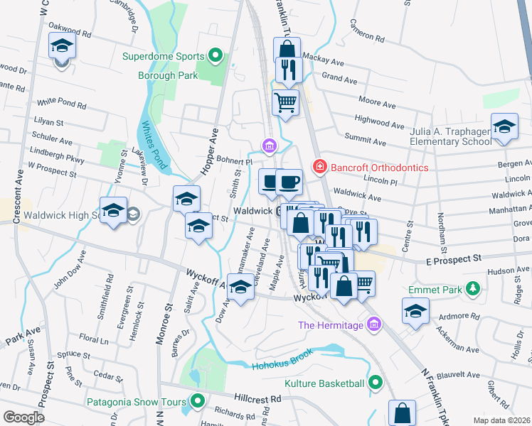 map of restaurants, bars, coffee shops, grocery stores, and more near in Allendale