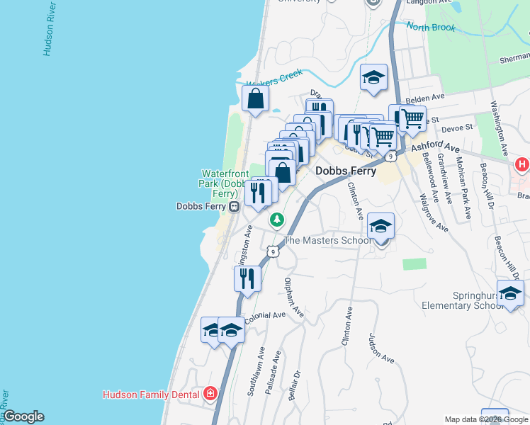 map of restaurants, bars, coffee shops, grocery stores, and more near 42 Palisade Street in Dobbs Ferry
