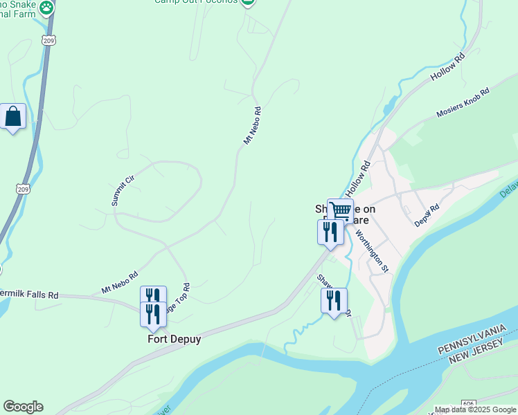 map of restaurants, bars, coffee shops, grocery stores, and more near 69 Valley View Drive in East Stroudsburg