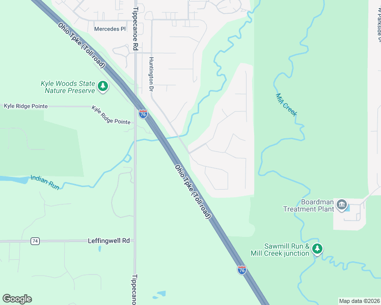 map of restaurants, bars, coffee shops, grocery stores, and more near 2412 Hunters Ridge in Youngstown