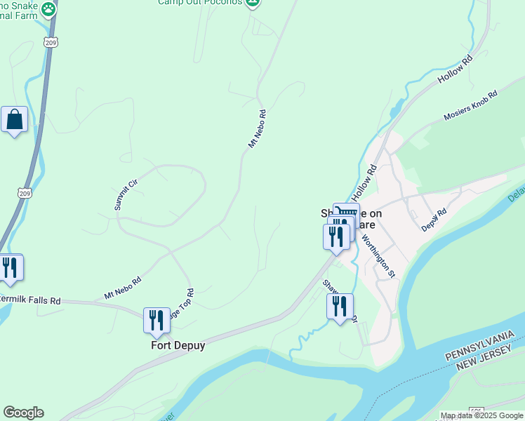 map of restaurants, bars, coffee shops, grocery stores, and more near in Stroudsburg