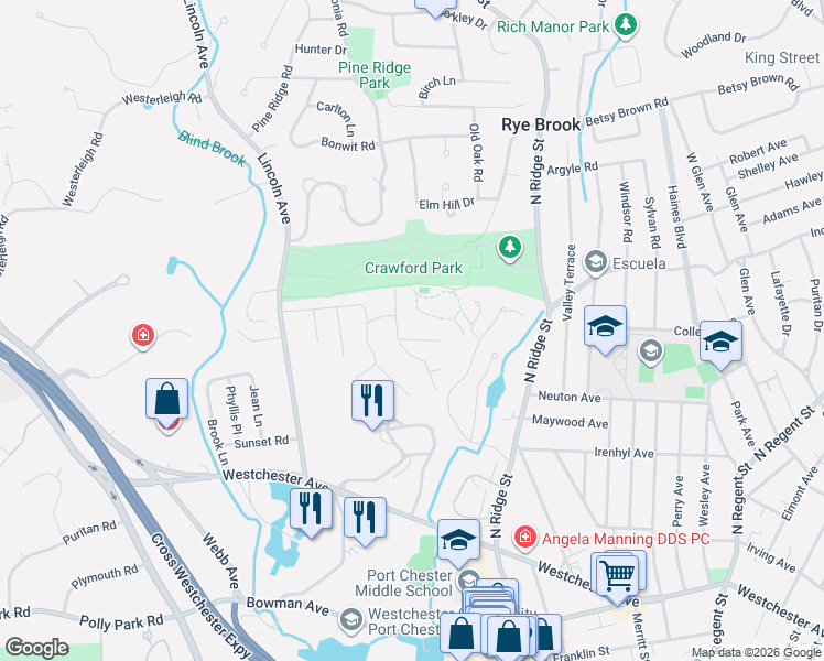 map of restaurants, bars, coffee shops, grocery stores, and more near 4 Bell Place in Rye Brook