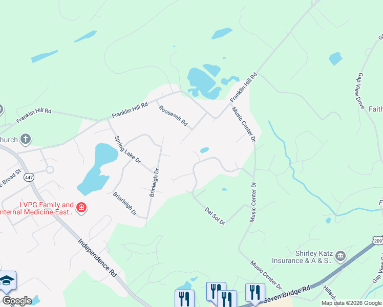 map of restaurants, bars, coffee shops, grocery stores, and more near 303 Jennis Ln in East Stroudsburg