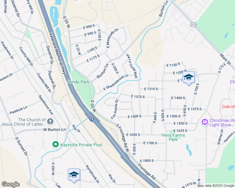 map of restaurants, bars, coffee shops, grocery stores, and more near 1366 Fox Pointe Drive in Kaysville
