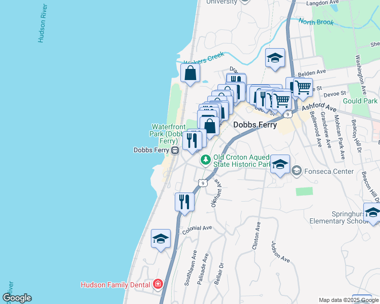 map of restaurants, bars, coffee shops, grocery stores, and more near 42 Palisade Street in Dobbs Ferry