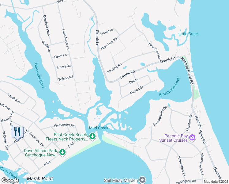 map of restaurants, bars, coffee shops, grocery stores, and more near 300 Haywaters Drive in Cutchogue
