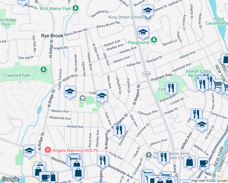 map of restaurants, bars, coffee shops, grocery stores, and more near 283 Glen Avenue in Port Chester