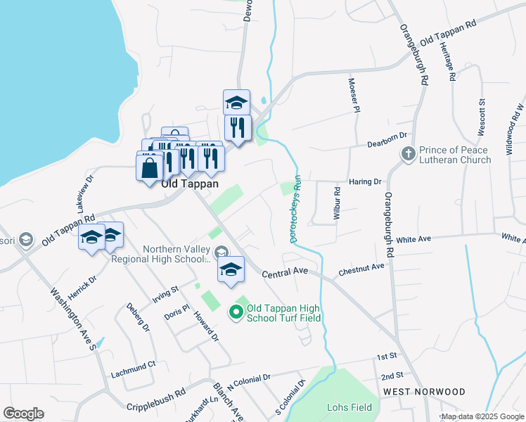 map of restaurants, bars, coffee shops, grocery stores, and more near 7 Autumn Lane in Old Tappan