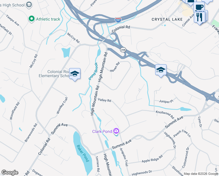 map of restaurants, bars, coffee shops, grocery stores, and more near 219 Haven Road in Franklin Lakes