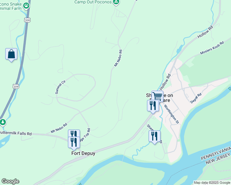 map of restaurants, bars, coffee shops, grocery stores, and more near 81 Valley View Drive in East Stroudsburg