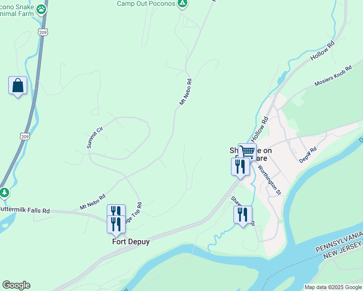 map of restaurants, bars, coffee shops, grocery stores, and more near 81 Valley View Drive in East Stroudsburg
