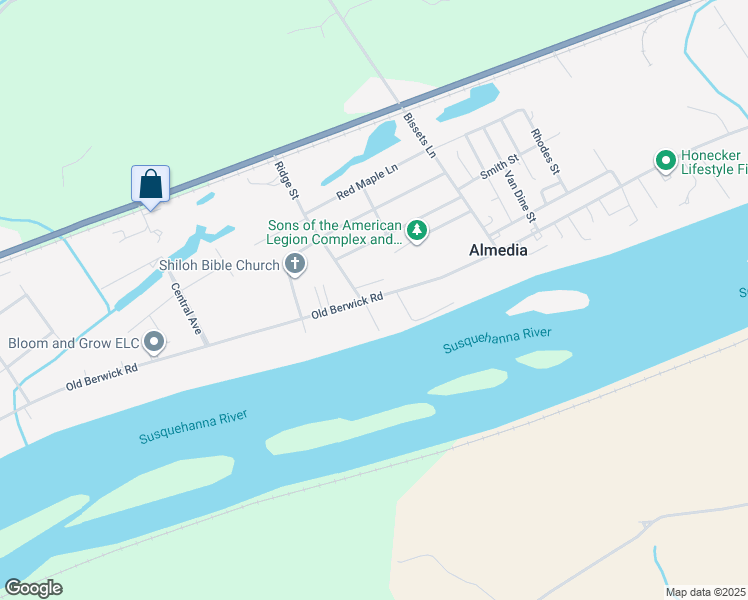 map of restaurants, bars, coffee shops, grocery stores, and more near 3536-3598 Old Berwick Road in Bloomsburg