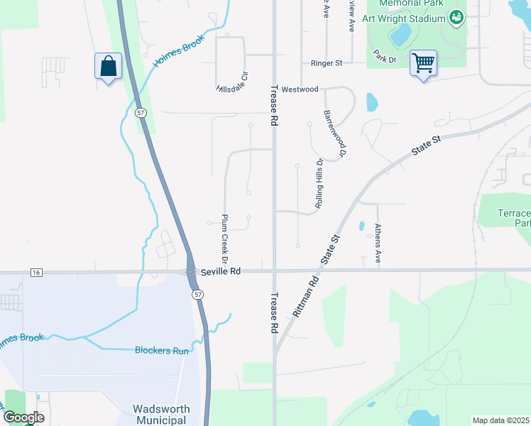 map of restaurants, bars, coffee shops, grocery stores, and more near 552 Trease Road in Wadsworth