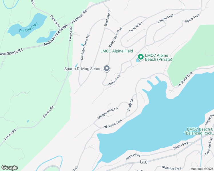 map of restaurants, bars, coffee shops, grocery stores, and more near 274 Alpine Trail in Sparta