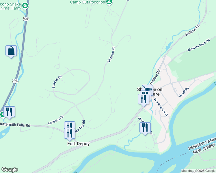 map of restaurants, bars, coffee shops, grocery stores, and more near in Stroudsburg