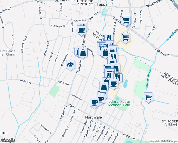 map of restaurants, bars, coffee shops, grocery stores, and more near 351 Bradley Avenue in Northvale