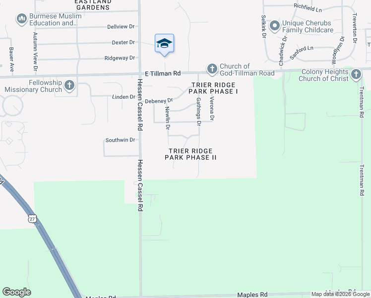 map of restaurants, bars, coffee shops, grocery stores, and more near 7919 Dorsett Drive in Fort Wayne