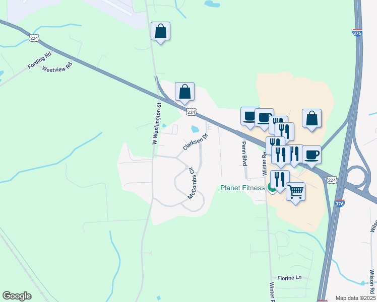map of restaurants, bars, coffee shops, grocery stores, and more near 149 Clarksen Drive in New Castle