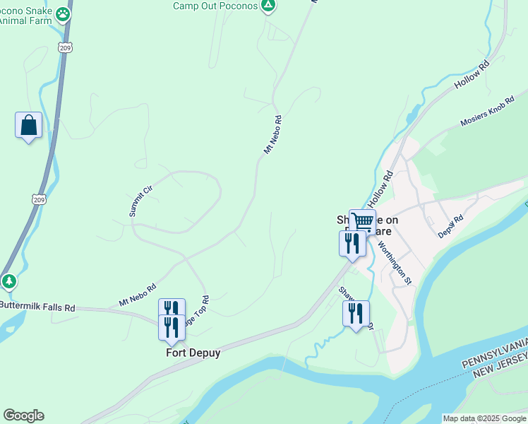 map of restaurants, bars, coffee shops, grocery stores, and more near Interstate 80 in Stroudsburg