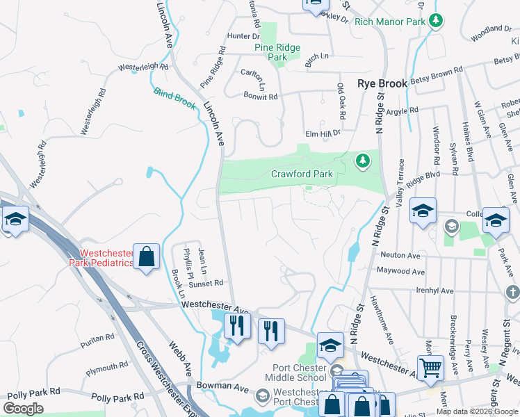 map of restaurants, bars, coffee shops, grocery stores, and more near 4 Terrace Court in Rye Brook