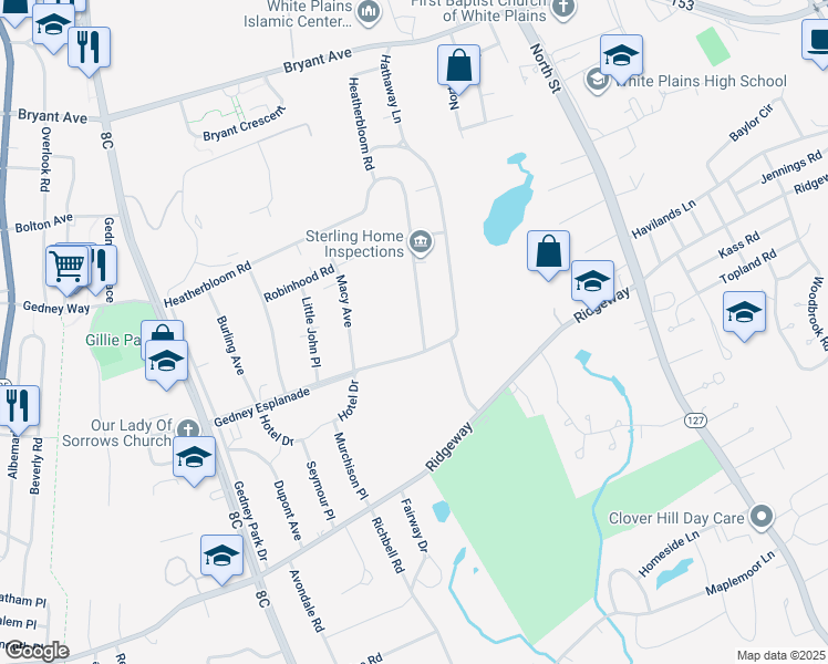 map of restaurants, bars, coffee shops, grocery stores, and more near 56 Gedney Esplanade in White Plains