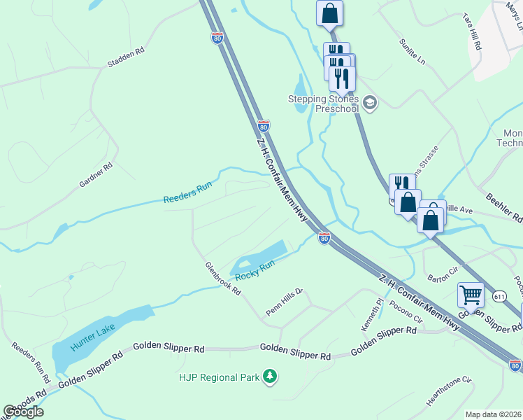 map of restaurants, bars, coffee shops, grocery stores, and more near 176 High Point Drive in Bartonsville