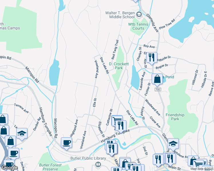 map of restaurants, bars, coffee shops, grocery stores, and more near 67 Elizabeth Street in Bloomingdale