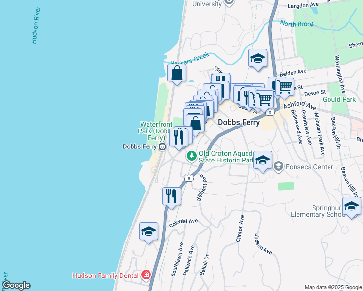 map of restaurants, bars, coffee shops, grocery stores, and more near 42 Palisade Street in Dobbs Ferry
