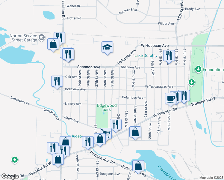 map of restaurants, bars, coffee shops, grocery stores, and more near 1152 Belleview Avenue in Barberton