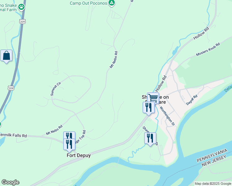 map of restaurants, bars, coffee shops, grocery stores, and more near in Stroudsburg