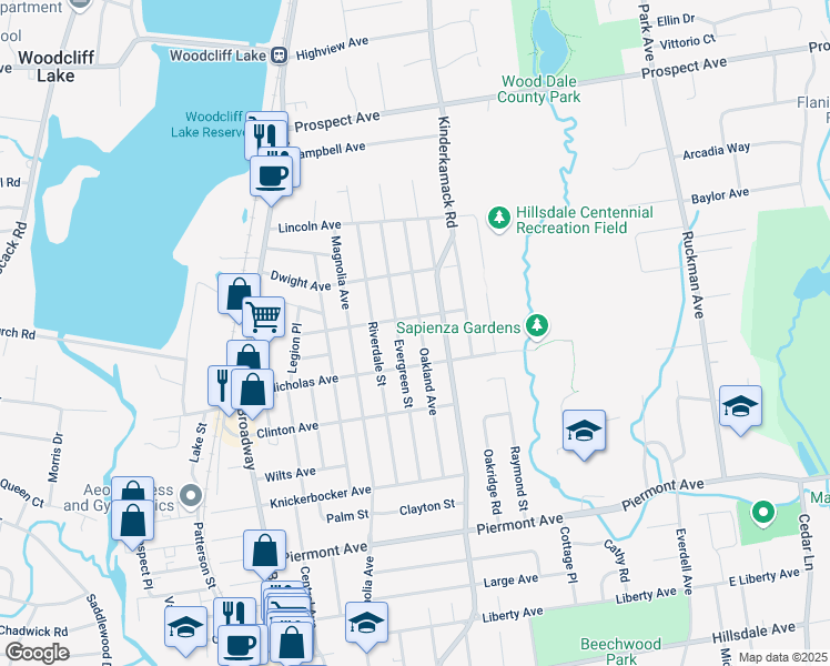 map of restaurants, bars, coffee shops, grocery stores, and more near 113 Oakland Avenue in Hillsdale