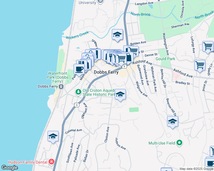 map of restaurants, bars, coffee shops, grocery stores, and more near 34 Clinton Avenue in Dobbs Ferry