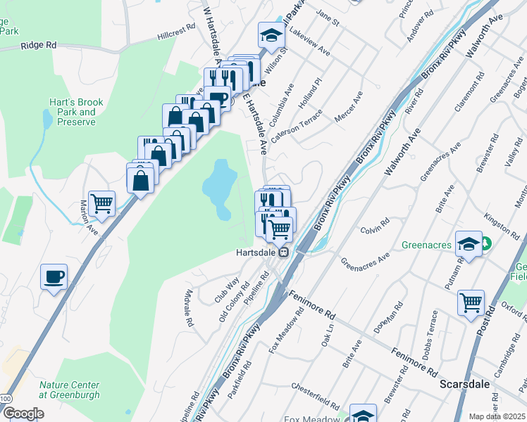 map of restaurants, bars, coffee shops, grocery stores, and more near 170 East Hartsdale Avenue in Hartsdale