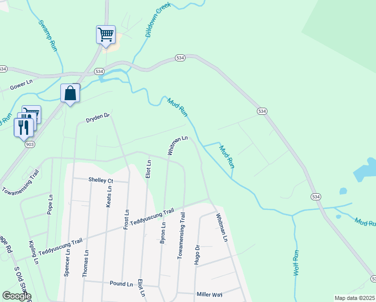 map of restaurants, bars, coffee shops, grocery stores, and more near 203 Whitman Lane in Albrightsville