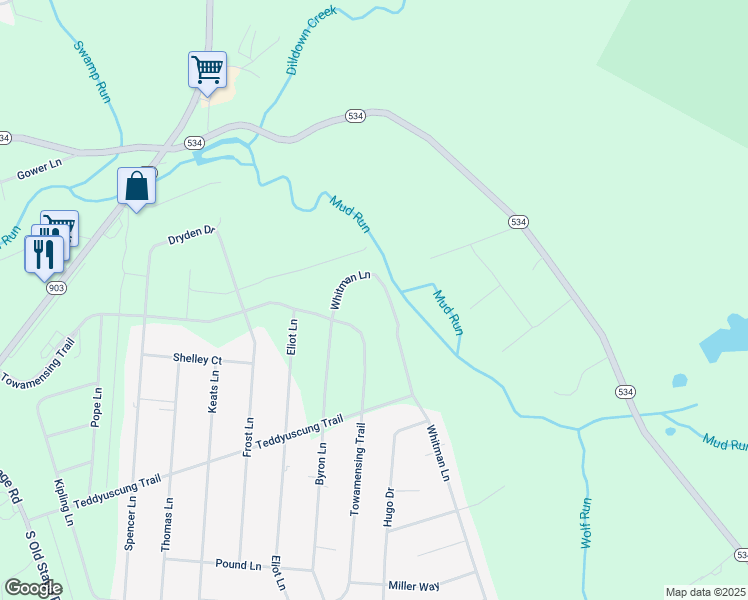 map of restaurants, bars, coffee shops, grocery stores, and more near 203 Whitman Lane in Albrightsville