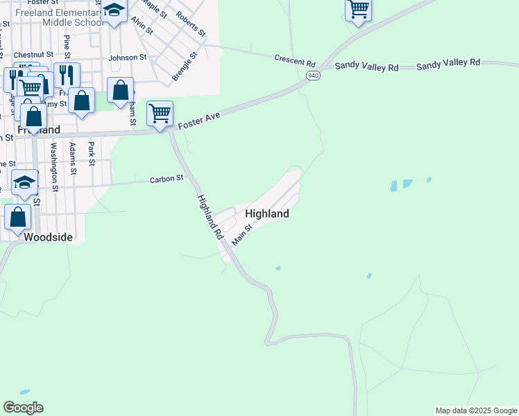 map of restaurants, bars, coffee shops, grocery stores, and more near 234 Highland Main Street in Freeland