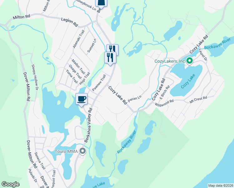 map of restaurants, bars, coffee shops, grocery stores, and more near 12 Cozy Lake Road in Jefferson
