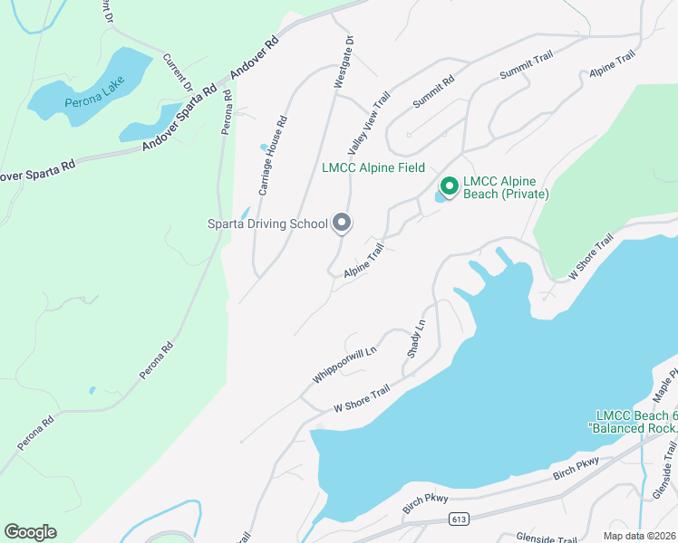 map of restaurants, bars, coffee shops, grocery stores, and more near 274 Alpine Trail in Sparta