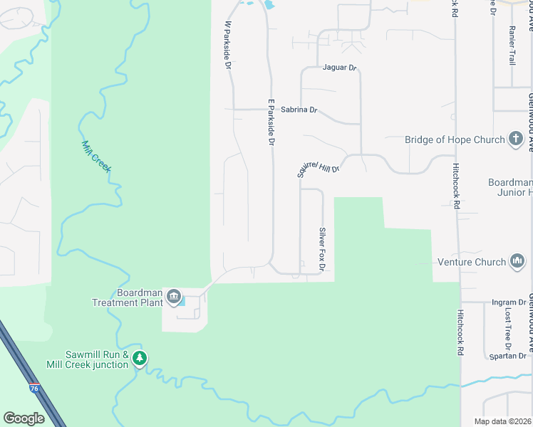 map of restaurants, bars, coffee shops, grocery stores, and more near 7694 East Parkside Drive in Youngstown