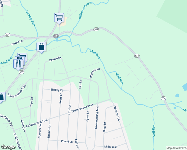map of restaurants, bars, coffee shops, grocery stores, and more near 237 Whitman Lane in Albrightsville