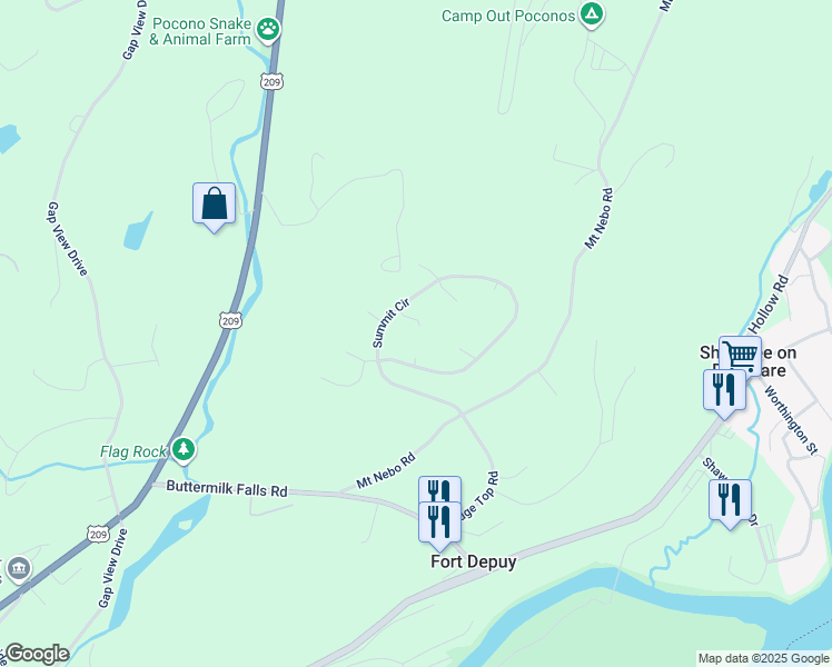 map of restaurants, bars, coffee shops, grocery stores, and more near 275 Summit Circle in East Stroudsburg